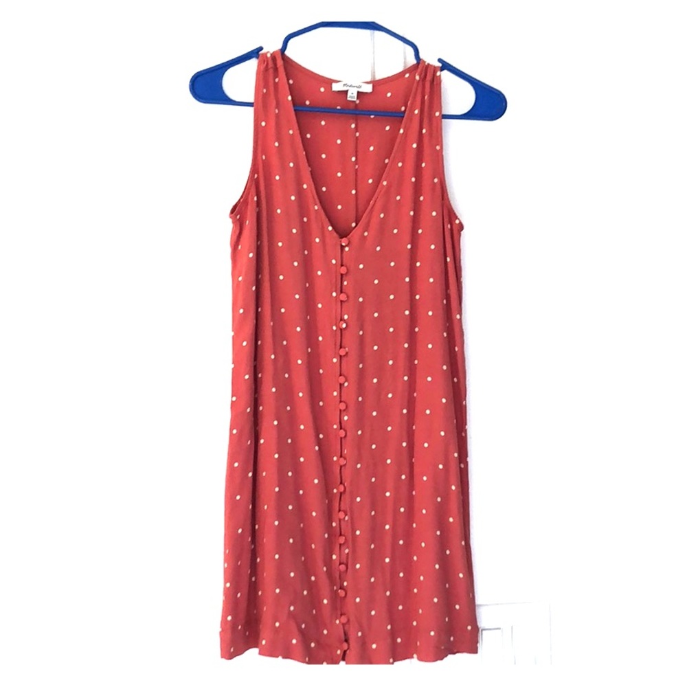 Sleeveless button front polka dot dress